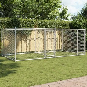 Gabbia Per Cani Con Porte Grigia 4x2x1,5 M İn Acciaio Zincato /