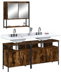 Set Mobili Da Bagno 3 Pz Rovere Fumo İn Legno Multistrato /