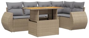 Set divano da giardino 6 pz con cuscini beige in polyrattan