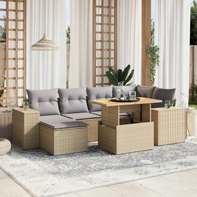 Set divani da giardino 7 pz con cuscini beige in polyrattan