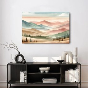 Quadro su tela – Paesaggio pastello con montagne