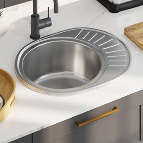 Lavello Da Cucina Con Filtro E Sifone Ovale İn Acciaio Inox /