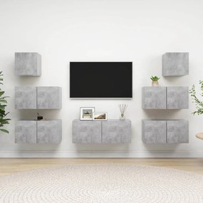 Set Di Mobili Porta Tv 7 Pz Grigio Cemento İn Legno Multistrato /