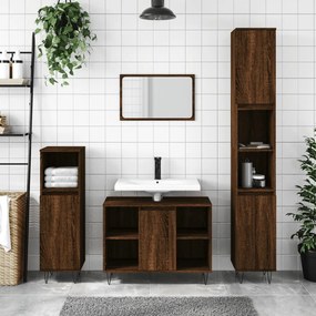 Set Mobili Da Bagno 3 Pz Rovere Marrone İn Legno Multistrato /