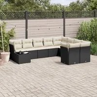 Set Divani da Giardino 10pz con Cuscini in Polyrattan Nero 3218186