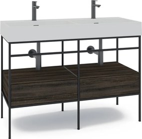 Mobile bagno da terra con lavabo e porta asciugamano L 120 x H 89 x P 45.5 cm nero 2 cassetti per doppia vasca Outline