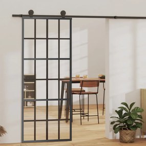 Porta Scorrevole İn Vetro Esg E Alluminio 76x205 Cm Nera /