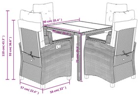 Set da Pranzo da Giardino 5 pz Nero con Cuscini in Polyrattan