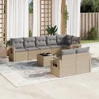 Set Divano da Giardino 9 pz con Cuscini Beige in Polyrattan 3252766