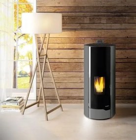 Stufa A Pellet Ecofire ad Aria con porta in vetro stondata acciaio grigio argento Palazzetti Nina 8