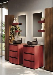 Mobile da bagno sospeso sotto lavabo L 59.5 x H 78 x P 45.5 cm rosso opaco, 3 cassetti TRATTO