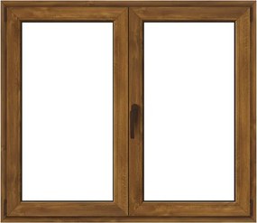 Finestra in PVC effetto legno rovere dorato L 140 x H 120 cm, 2 ante apertura a destra