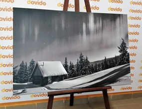 Stampa su tela – Paesaggio invernale fiabesco in bianco e nero