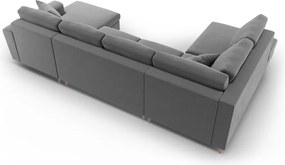 Divano angolare grigio chiaro allungabile e con contenitore (con penisola a sinistra/a U) con rivestimento in velluto Kyoto – Cosmopolitan Design