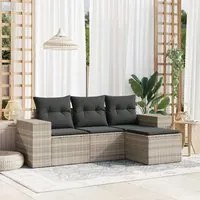 Set Divano da Giardino 4pz con Cuscini Grigio Chiaro Polyrattan 3254809