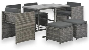 Set da Pranzo per Esterni 7 pz con Cuscini in Polyrattan Grigio