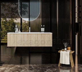 Mobile Bagno Teak 120x50 Amalfi Un Cassetto E Lavabo Integrato In Mineralmarmo