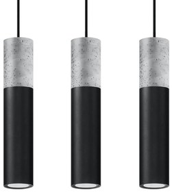 Lampada a Sospensione BORGIO 3P Nera con Cemento 3xGU10