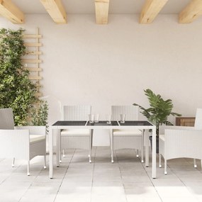 Tavolo da giardino piano in vetro bianco 150x90x75cm polyrattan