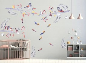 Simpatico adesivo da parete per bambini con uccelli e ramoscelli 100 x 200 cm