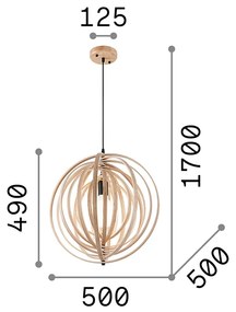 Sospensione Industrial-Minimal Disco Legno Marrone 1 Luce E27