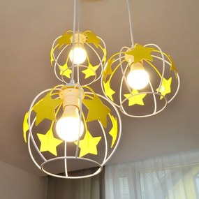 Lampadario a sospensione per bambini STARS 3xE27/15W/230V giallo/bianco