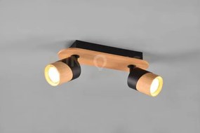 Aruni barra 2 spots orientabili metallo nero e legno naturale l. 28...