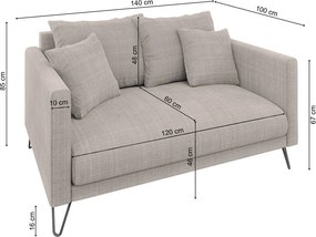 Divano marrone chiaro con rivestimento in ciniglia 140 cm Freya – Ropez