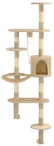 Albero per gatti con tiragraffi in sisal da parete 194 cm beige