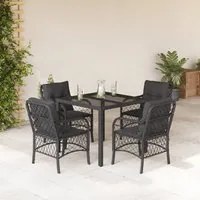 Set da Pranzo da Giardino 5 pz Nero con Cuscini in Polyrattan 3212025