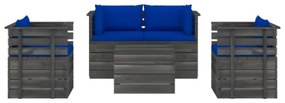 Set Divani da Giardino su Pallet 5 pz con Cuscini Massello Pino