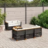 Set Divano da Giardino 6 pz con Cuscini Nero in Polyrattan 3261734