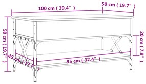 Tavolino Salotto Rovere Fumo 100x50x50 cm Multistrato e Metallo