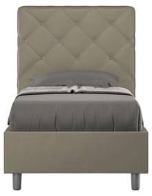Letto singolo imbottito similpelle Priya con e senza rete e contenitore 80x200, Cappuccino / Con Rete