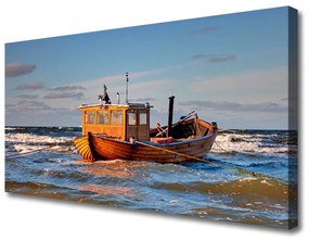 Quadro stampa su tela Paesaggio marino in barca 100x50 cm