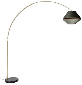 Lampada ad arco in ottone con paralume doppio in velluto nero e verde - XXL