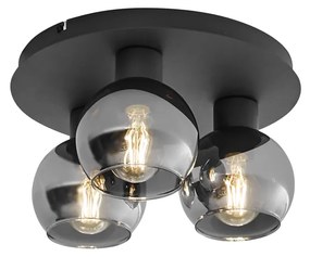 Lampada da soffitto Art Déco nera con vetro fumé a 3 luci - Vidro