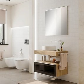 Mobile da bagno sospeso Star L 80.3 x H 30 x P 46 cm rovere oak, 1 cassetto illuminato a LED con frontale nero e vetro fumé