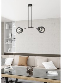 Lampadario 2 Luci Crono In Acciaio Nero A Bracci E Diffusori A Doppio Cerchio