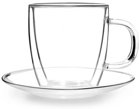 Set di 2 tazze in vetro a doppia parete con piattino , 250 ml Amo - Vialli Design