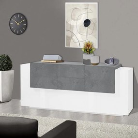 Mobile credenza New Coro L 220 x H 86 P 45 cm bianco lucido e grigio