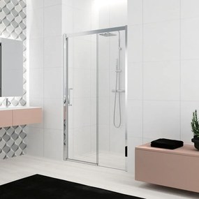 Porta doccia scorrevole L 96-102 cm x H 200 cm per nicchia in vetro trasparente SP. 8 mm, profilo lucido cromo, serie Lead