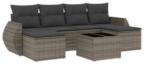 Set Divani da Giardino 7 pz con Cuscini Grigio in Polyrattan