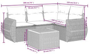 Set divani da giardino 5 pz con cuscini in polyrattan nero