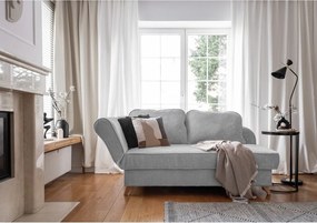 Chaise longue grigio chiaro (con penisola a sinistra) con rivestimento in velluto a coste Chic Charlotte – Miuform