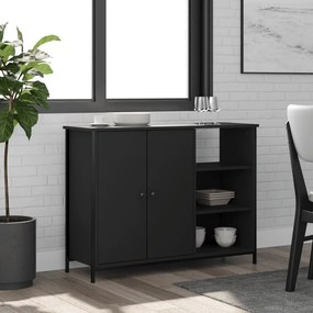 Credenza Nera 100x33x75 Cm İn Legno Multistrato /