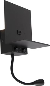 Lampada da parete intelligente nera con USB e braccio flessibile incl. Wifi G9 - Flero