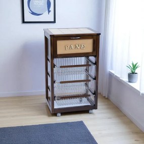 Carrello in legno portapane con cesti portafrutta LANDHELL Noce