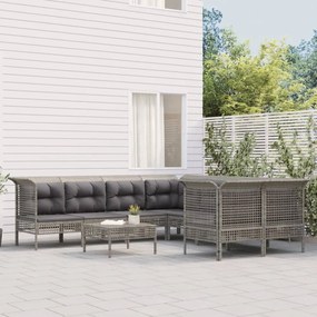 Set divani da giardino 8 pz con cuscini in polyrattan grigio