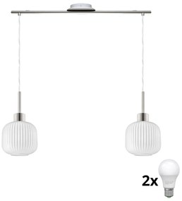 Lampadario LED a sospensione con cavo HARMA 2xE27/60W/230V, cromo opaco/bianco